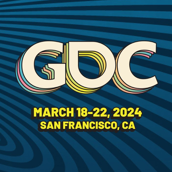 A blue swirly background with the GDC 2024 logo on top.