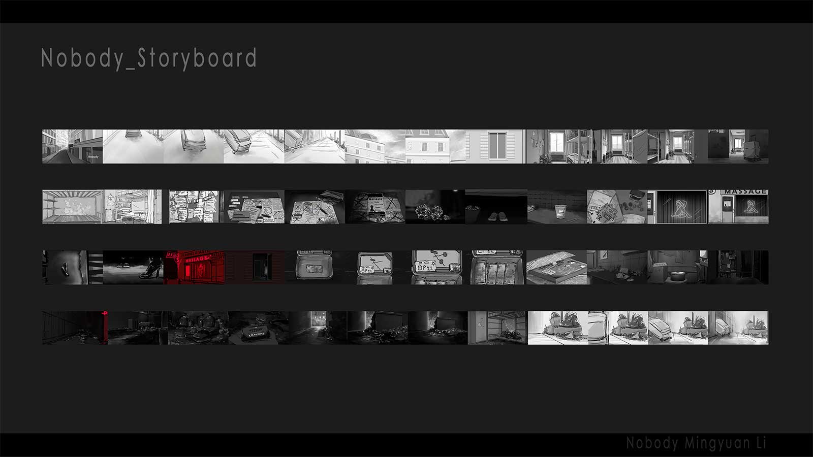 The storyboards for Nobody.