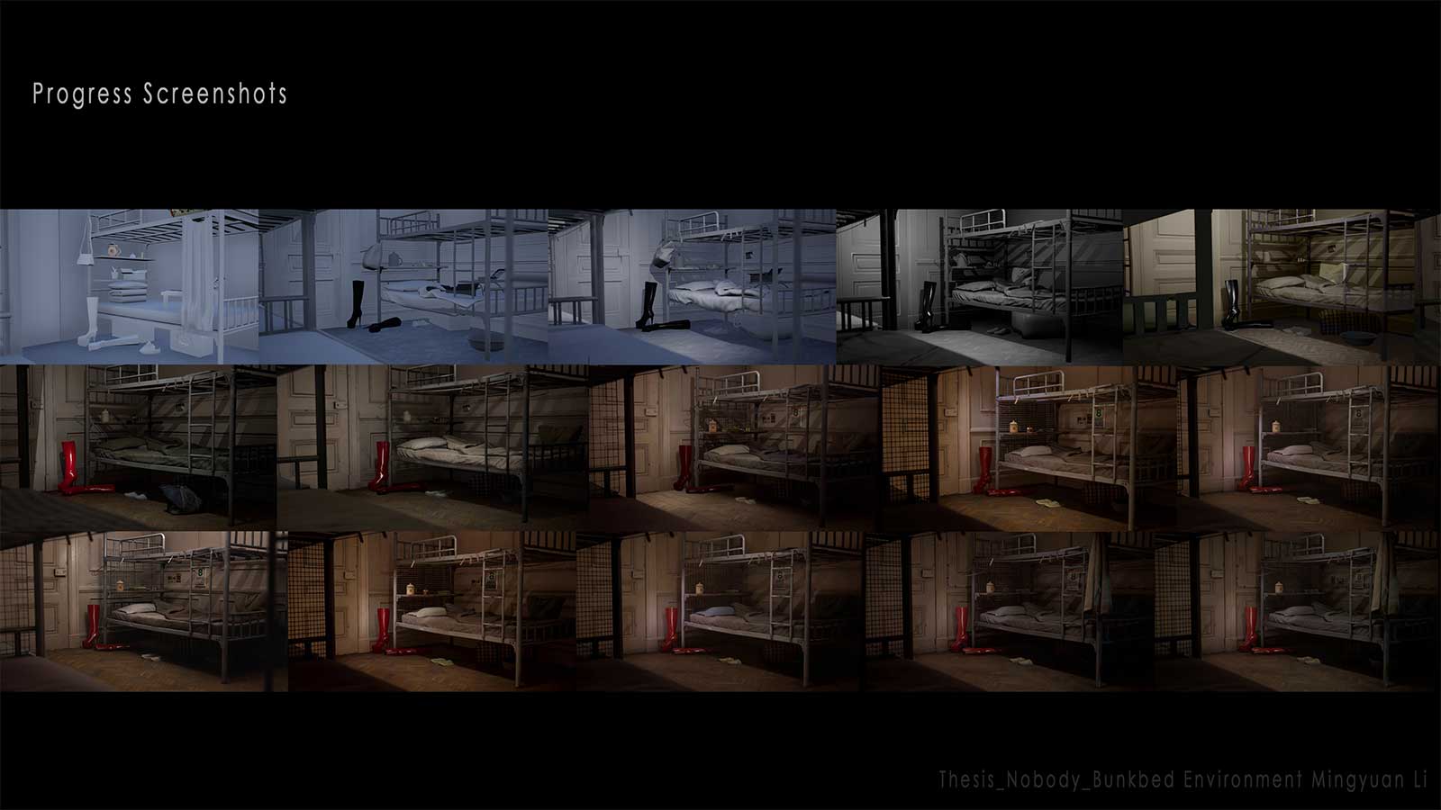 Screenshots showing the evolution of a scene's creation.
