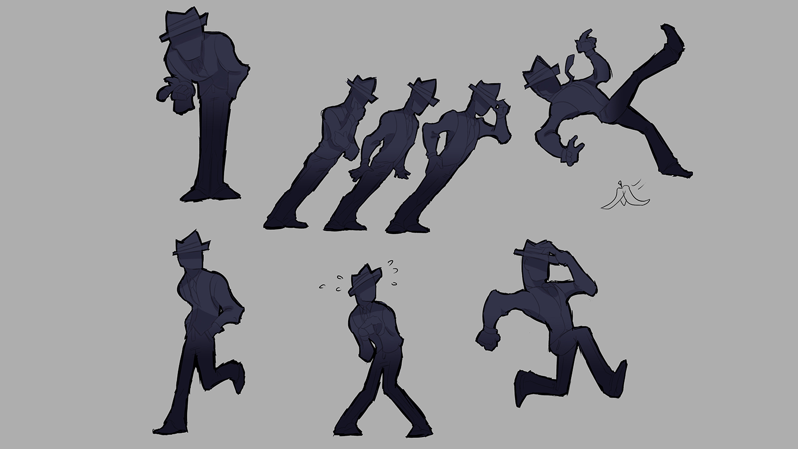 Several different action poses for a goon character.
