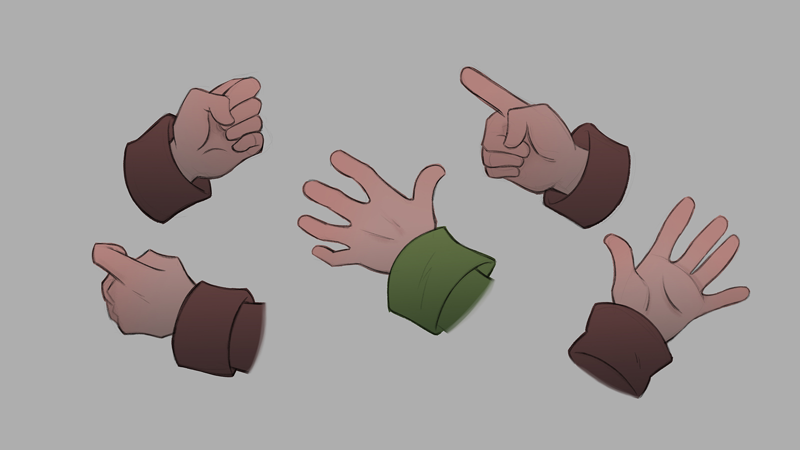 Several examples of the detective's hands from multiple angles.