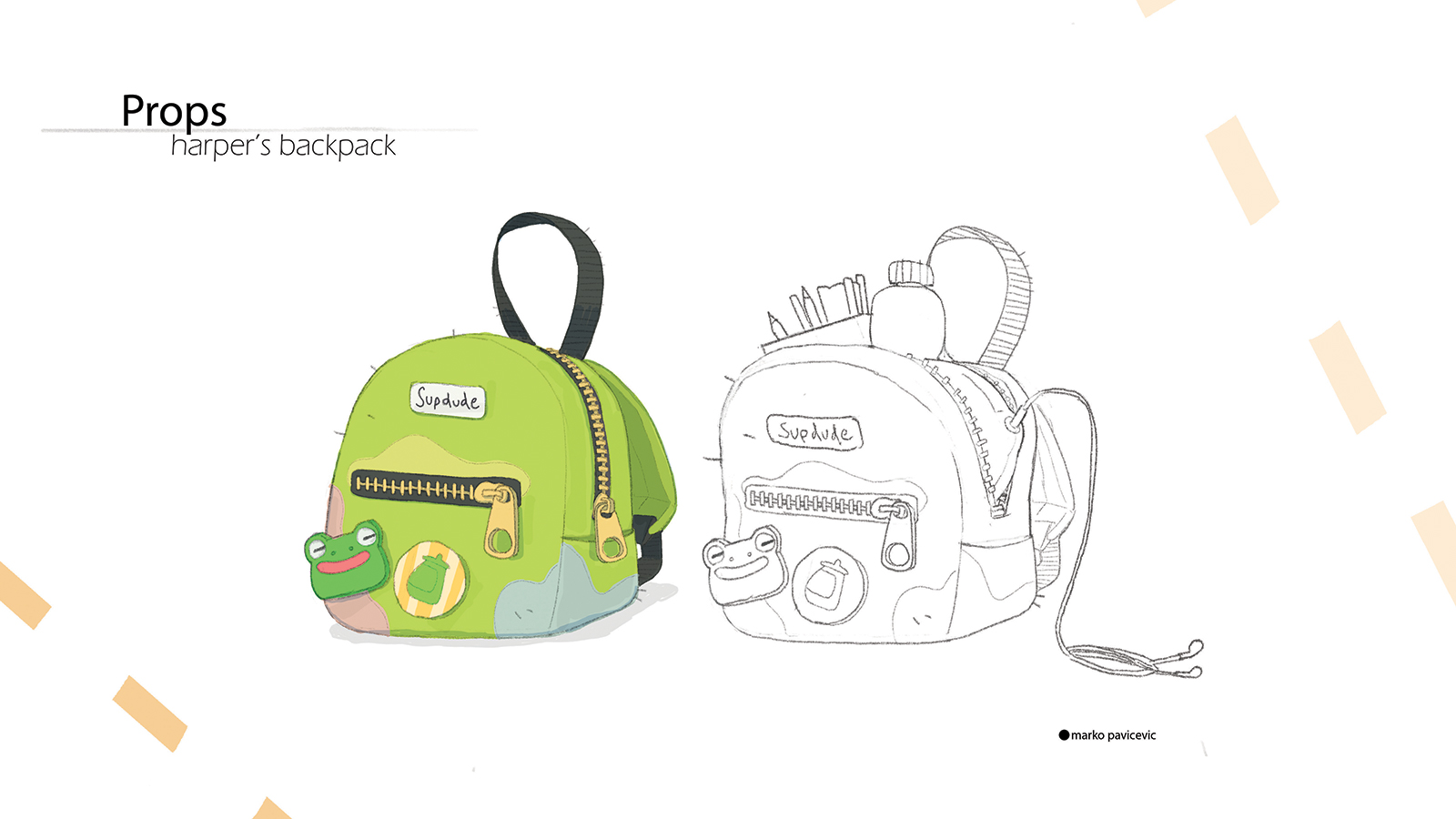 Sketch of a child's backpack.