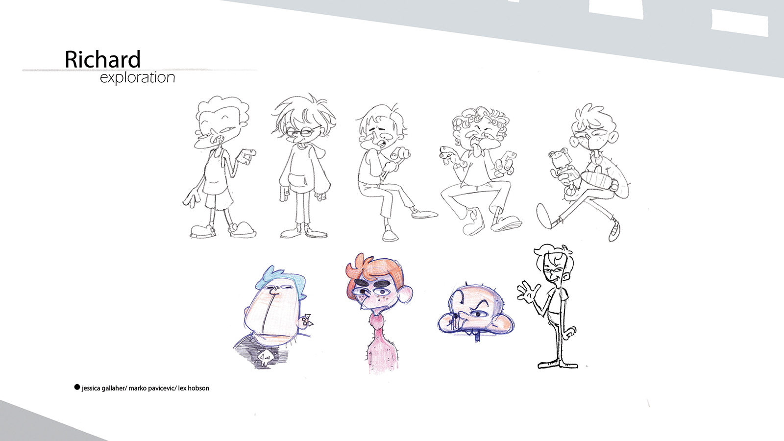 Concepts and sketches for Flap character Richard.