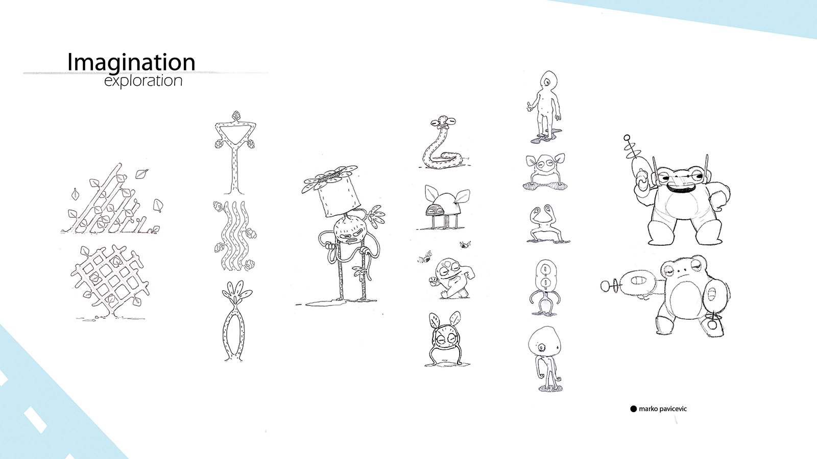 Concepts and sketches for imaginary creatures in Flap.