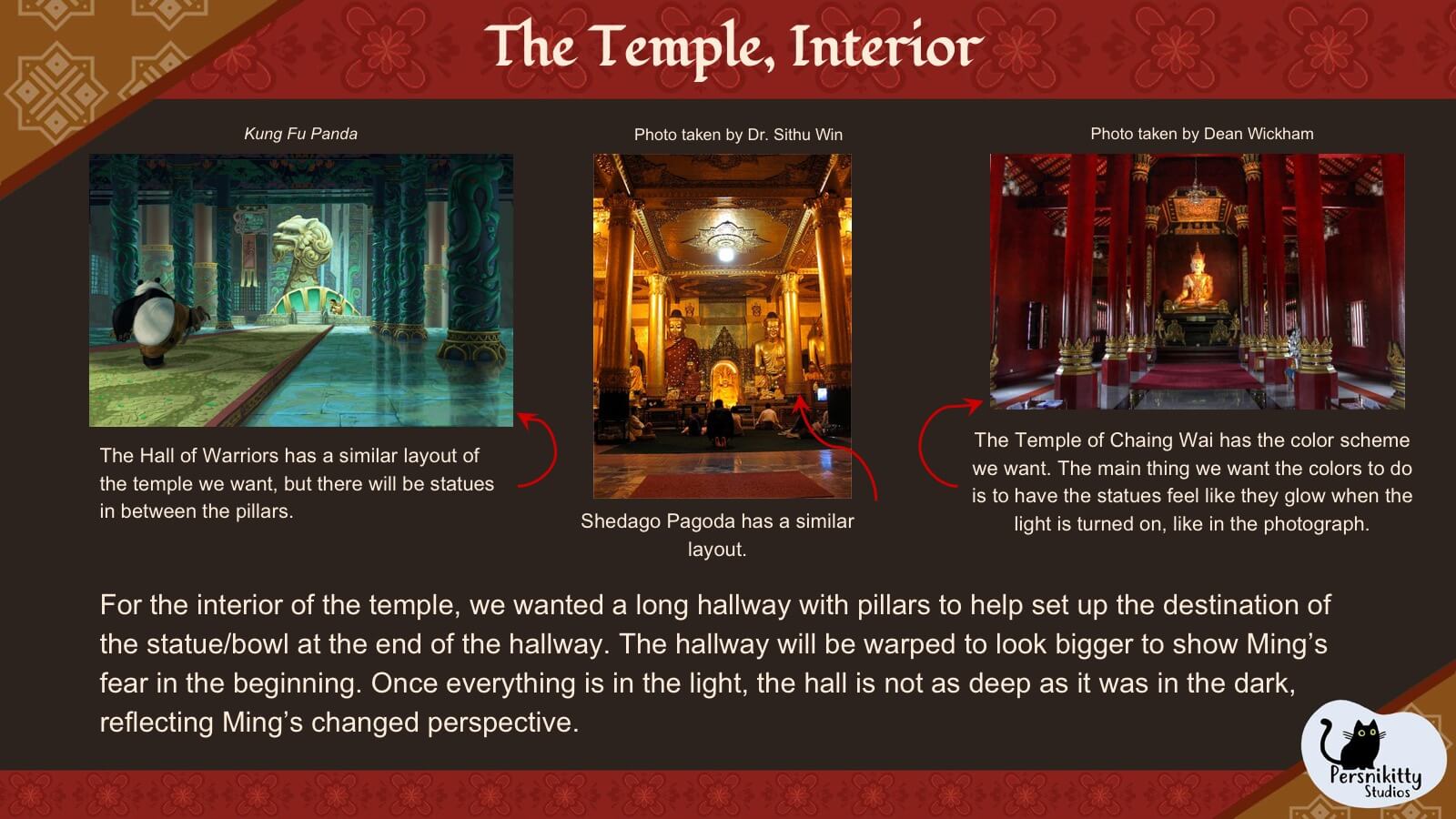 A slide displaying visual references for the temple interior.