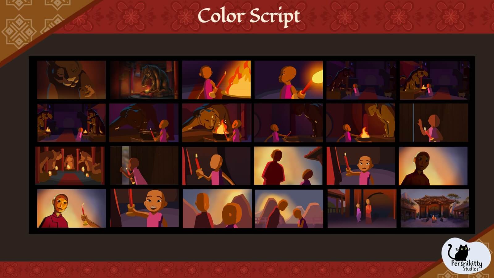 A slide featuring the color script for the film.