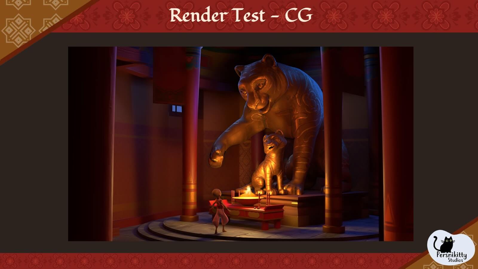 A slide displaying a CG render test from a scene in the film.