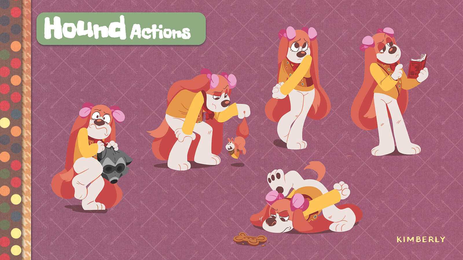 Sketches and examples of actions by the character Hound.