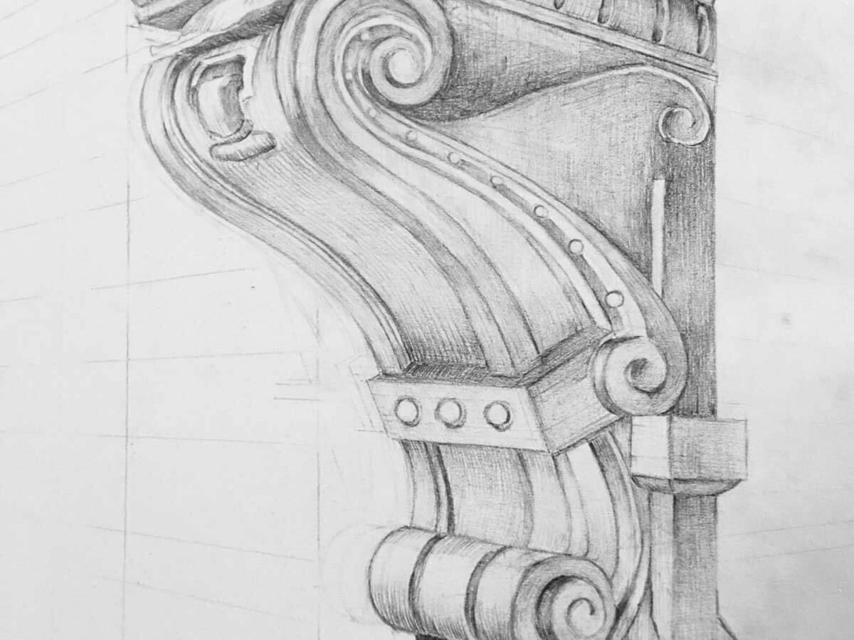 Sketch of a pillar with fancy architecture.