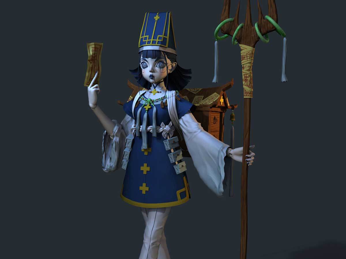3D model of a robotic girl wearing eastern clothing.