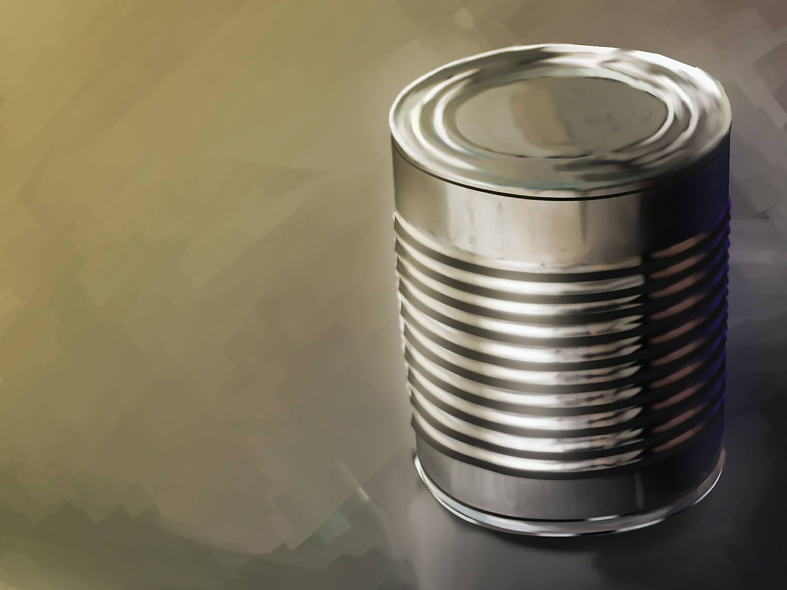 still-life traditional painting of an unlabeled tin can