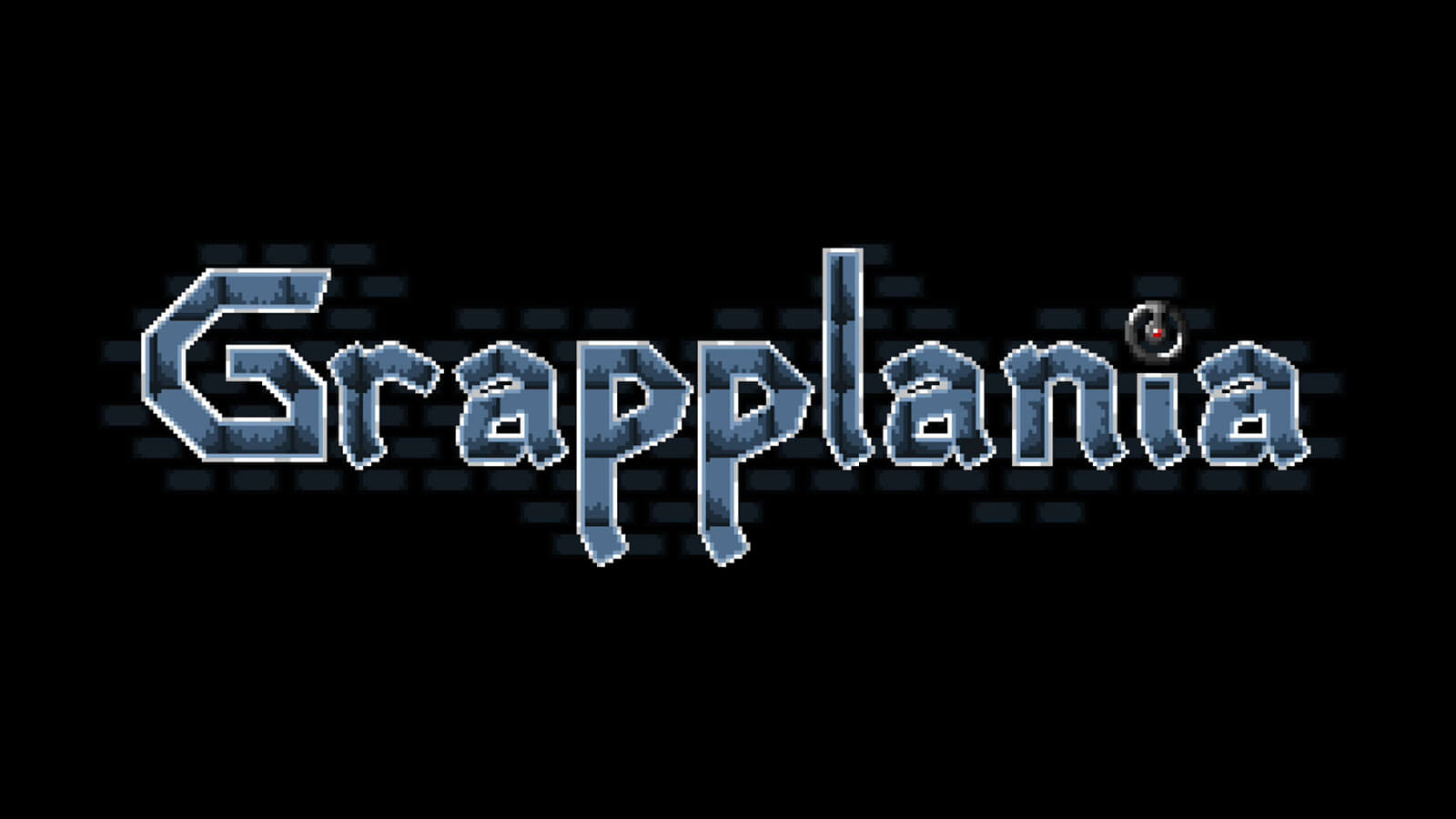 A title screen with the name of the game, Grapplania, in front of a black background.