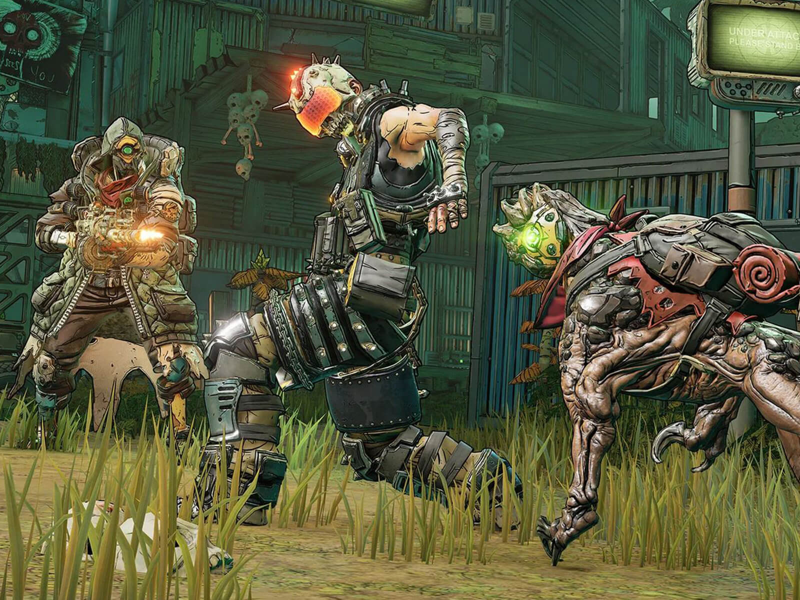 Borderlands 3 character FL4K and their dog companion surround an enemy.