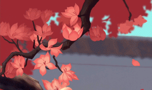 Animated gif of a falling cherry blossom from Disney animated film Mulan