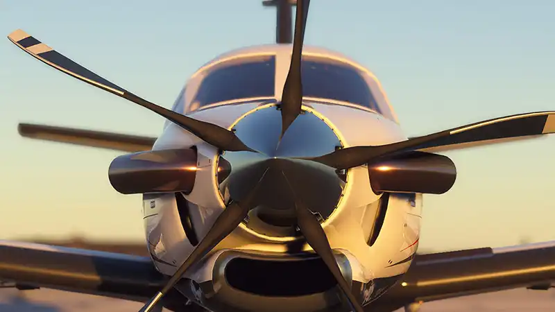 A screenshot from Microsoft Flight Simulator depicting a plane preparing for takeoff.