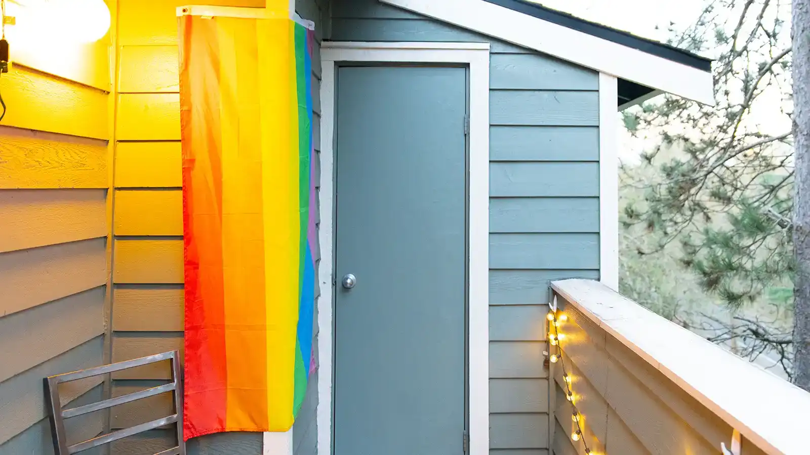 A student balcony with decorations.