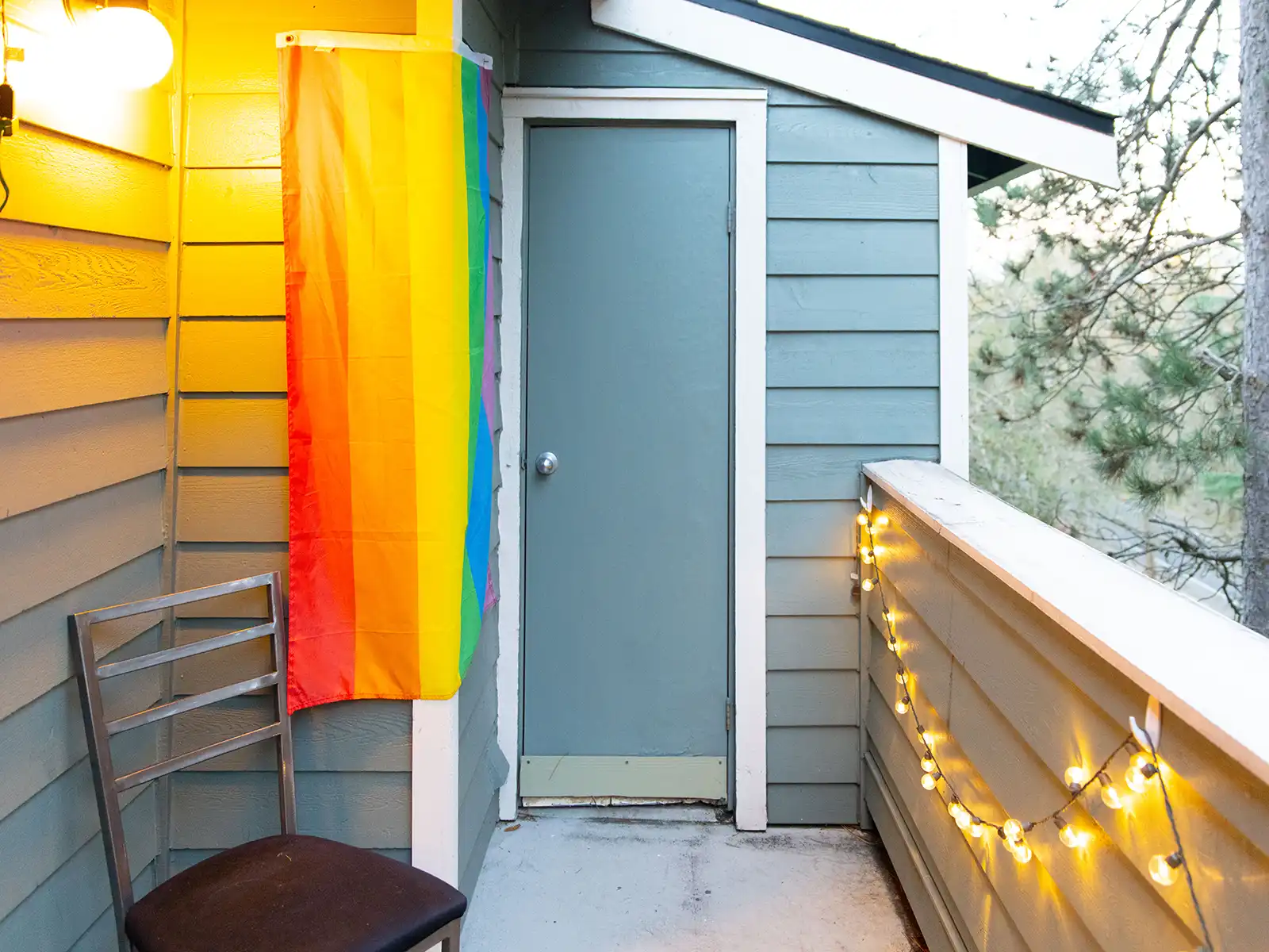 Outdoor view of a student balcony.