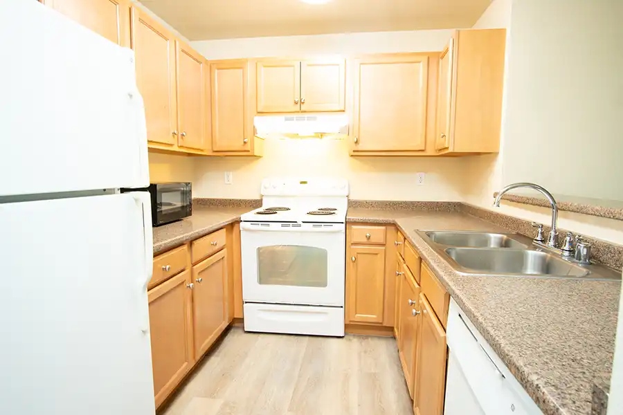 Kitchen with sink and appliances.