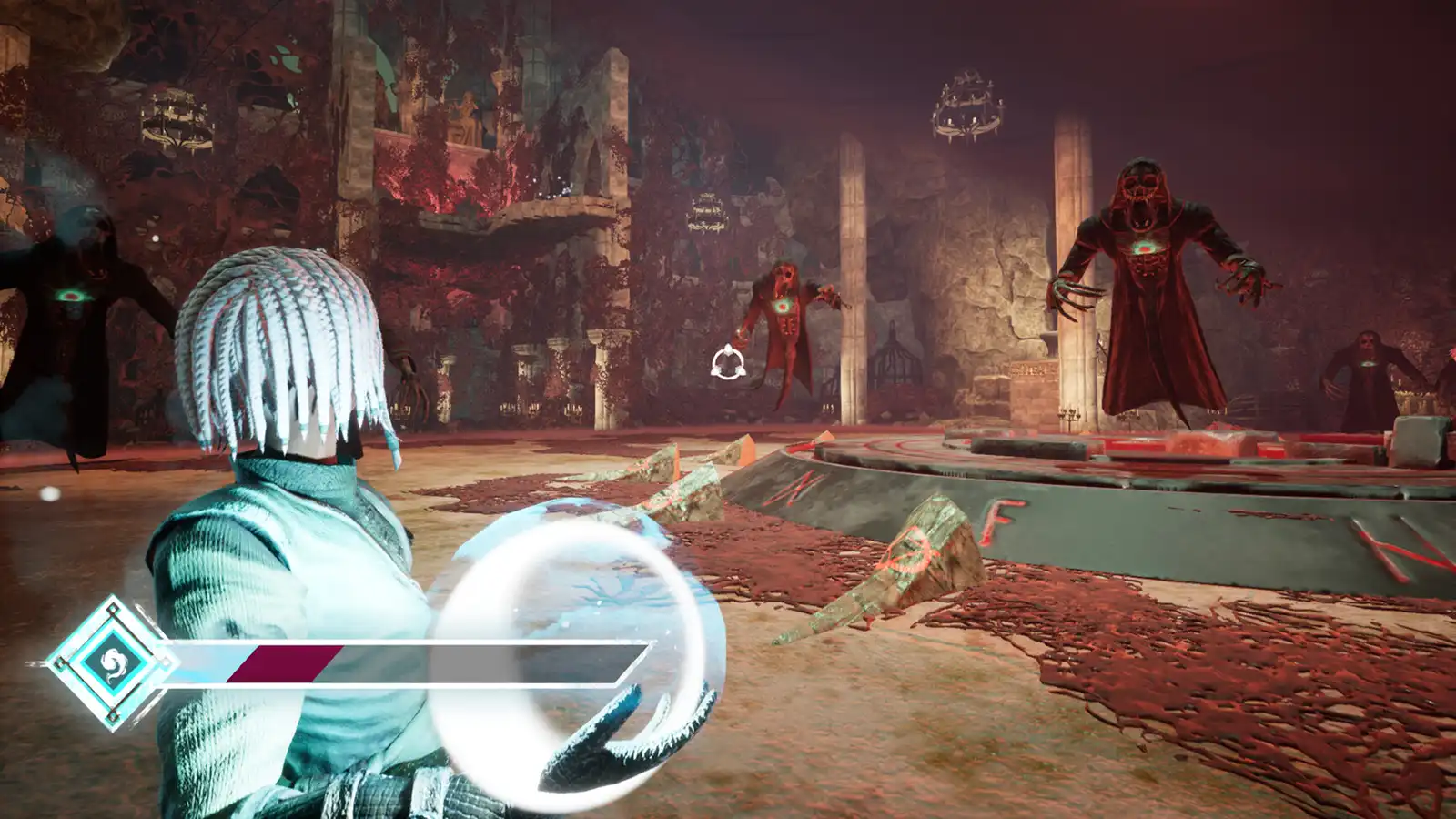 A 3D player prepares to attack an enemy.