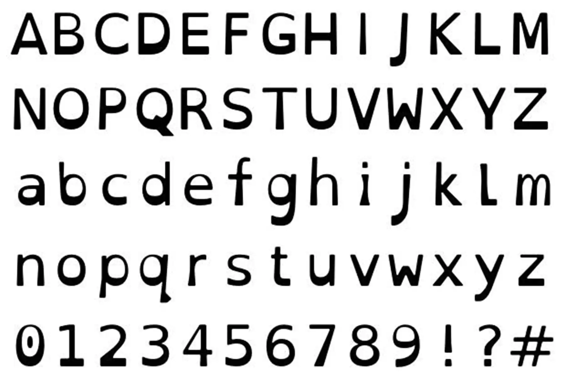 An example of each character included in the OpenDyslexic typeface.