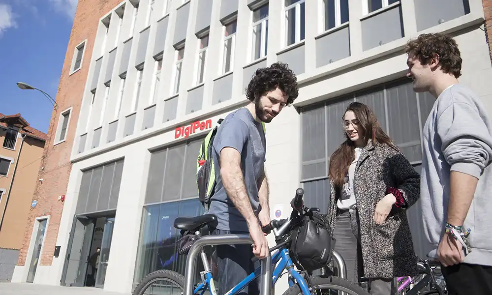 Students gather outside the DigiPen building.