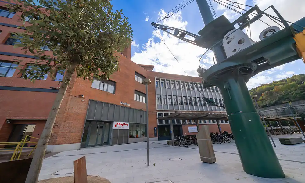 Stylized view of DigiPen campus entrance.